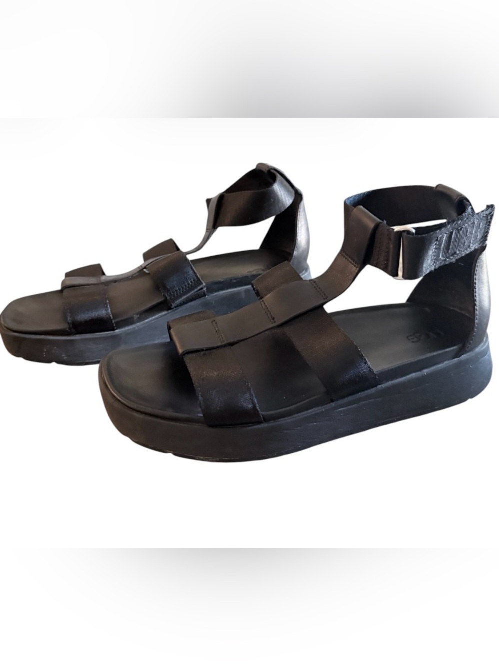 UGG Eva Gladiator women’s 8 black strappy sandals with an adjustable ankle strap